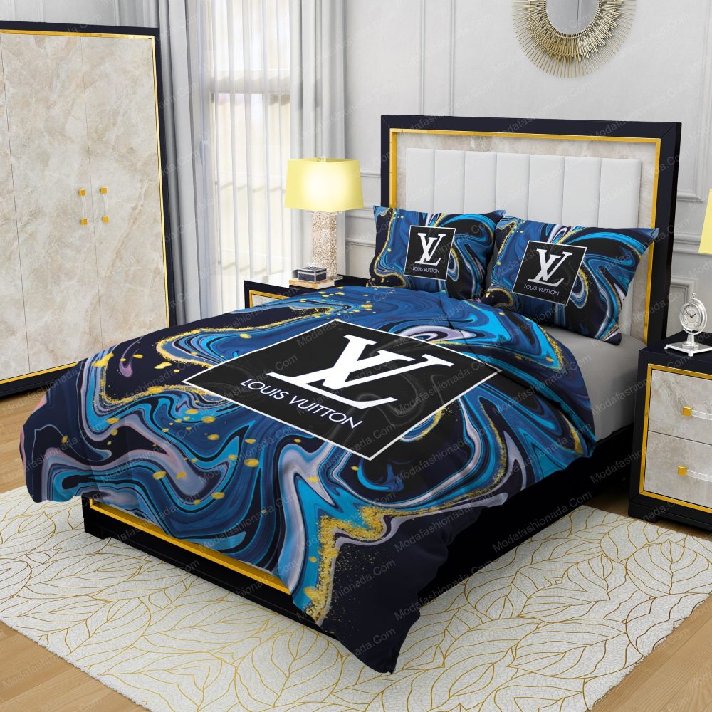 Louis Vuitton Watercolor Background With Golden Foil Bedding Sets
