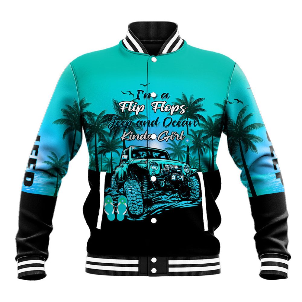 Jeep Baseball Jacket Women'S Im A Flip Flops And Jeep Kinda Girl Turquoise Lt14