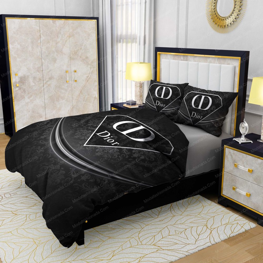 Luxury Black With White Dior Logo Diamond Style Bedding Sets