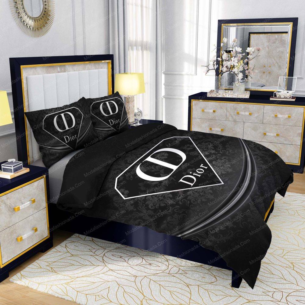 Luxury Black With White Dior Logo Diamond Style Bedding Sets