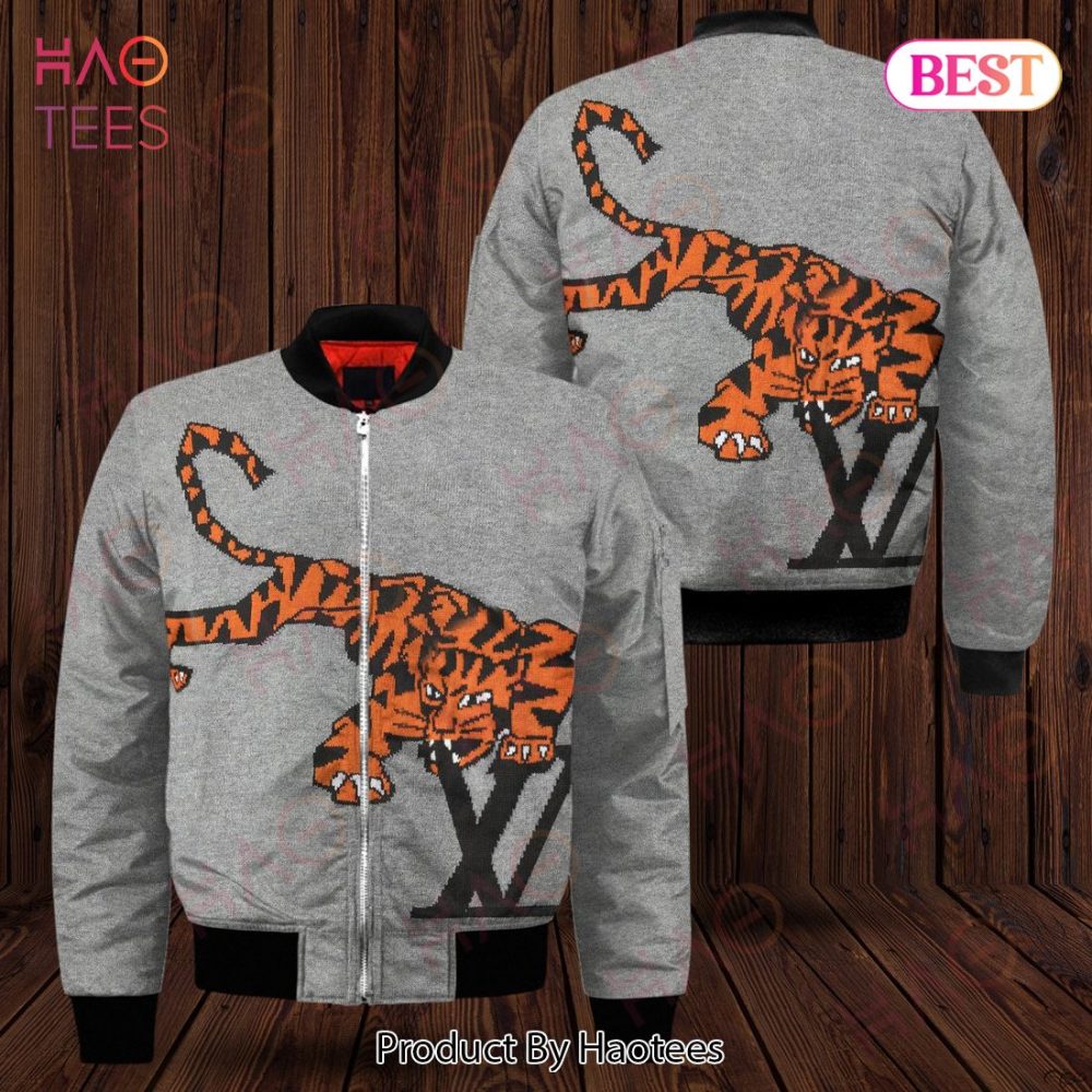 Stylish Grey Bomber Jacket With Bold Tiger Design - Unisex Fashion Outerwear