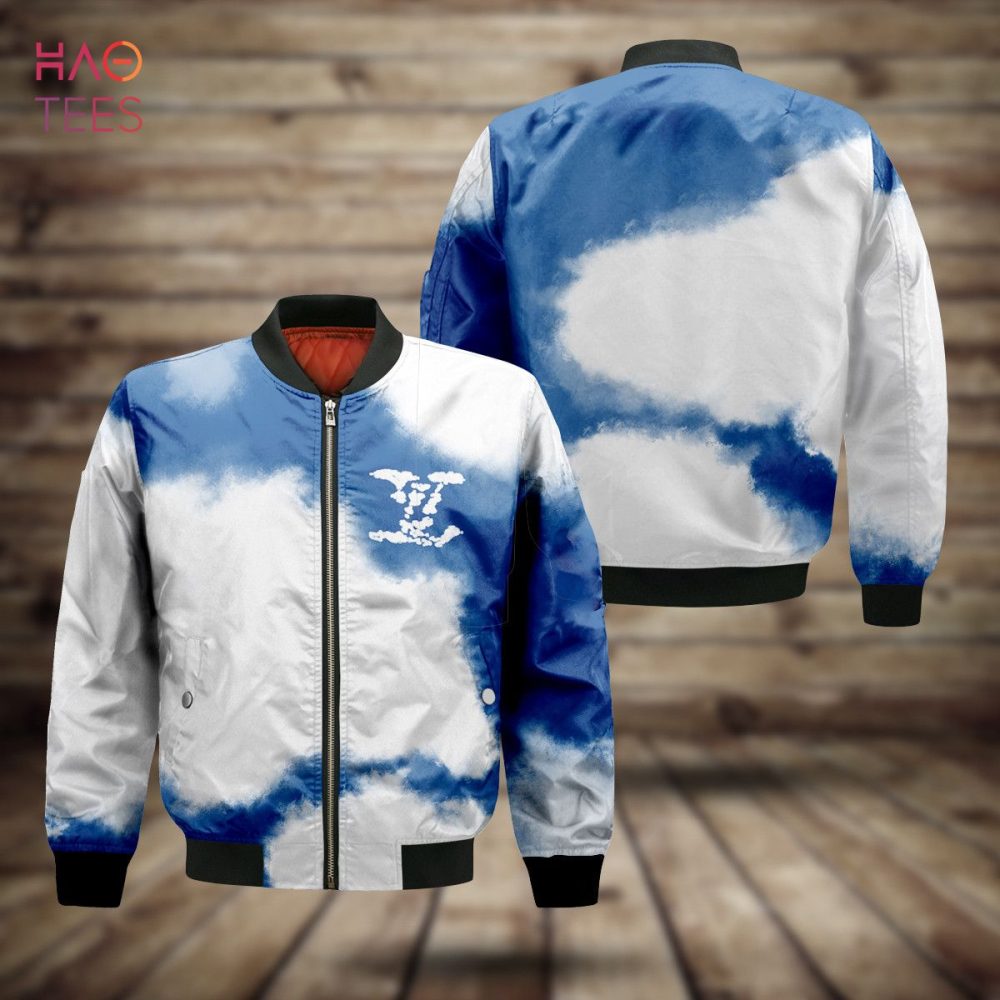 Stylish Blue &amp; White Cloud Bomber Jacket - Trendy Casual Outerwear For Men &amp; Women