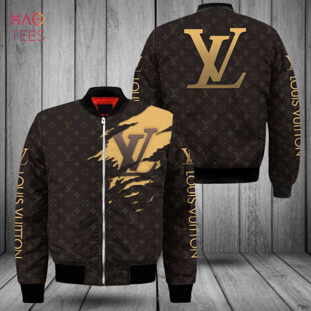 New Louis Vuitton Luxury Brand Black Mix Gold Bomber Jacket Limited Edition