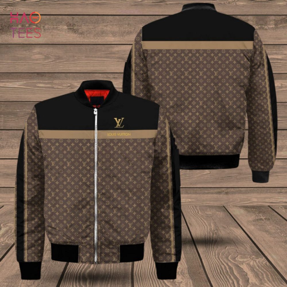 Trendding Louis Vuitton Luxury Brand Black Mix Brown Bomber Jacket Limited Edition