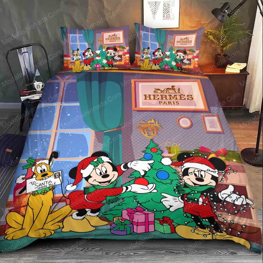 Mickey And Minnie Hermès Merry Christmas Bedding Sets