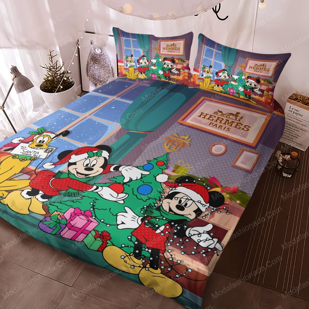 Mickey And Minnie Hermès Merry Christmas Bedding Sets