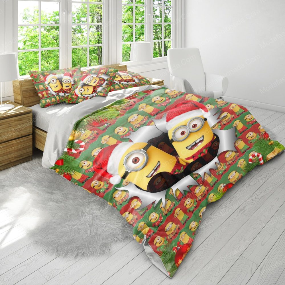 Festive Minions Christmas Bedding Set - Cozy Holiday Comfort For Kids - Twin/Full Sizes