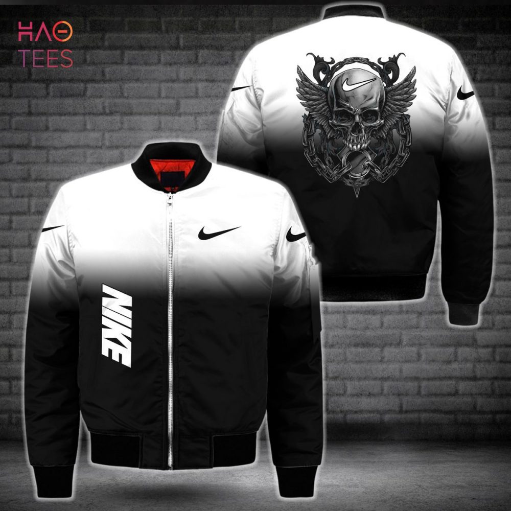 Edgy Skull Wing Bomber Jacket - Black &amp; White Gradient Design, Stylish Outerwear