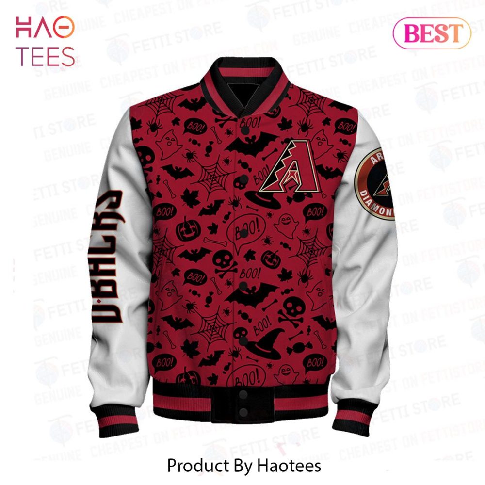 Spooky Dbacks Varsity Jacket - Halloween Skull Design, Unisex Bomber By Haotees