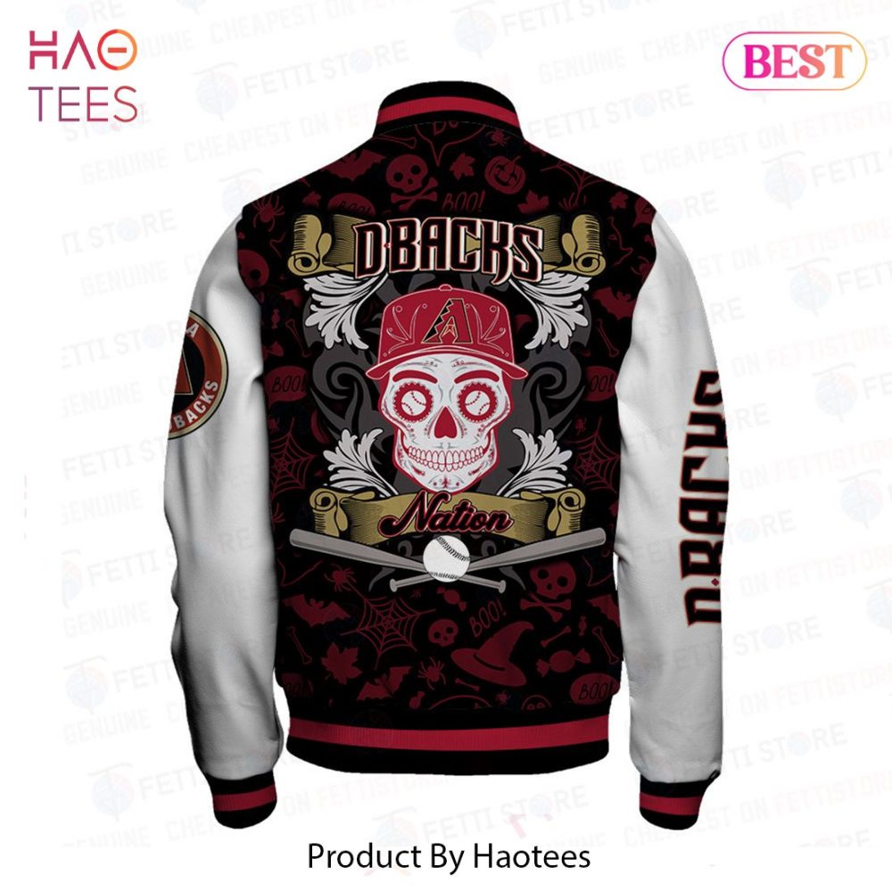 Spooky Dbacks Varsity Jacket - Halloween Skull Design, Unisex Bomber By Haotees