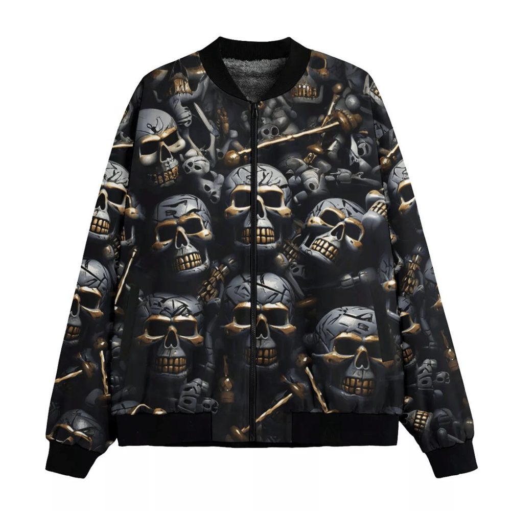 Skull Bomber Jacket Skull And Bones Pattern Bomber Black Gray Unisex Jacket Jacket