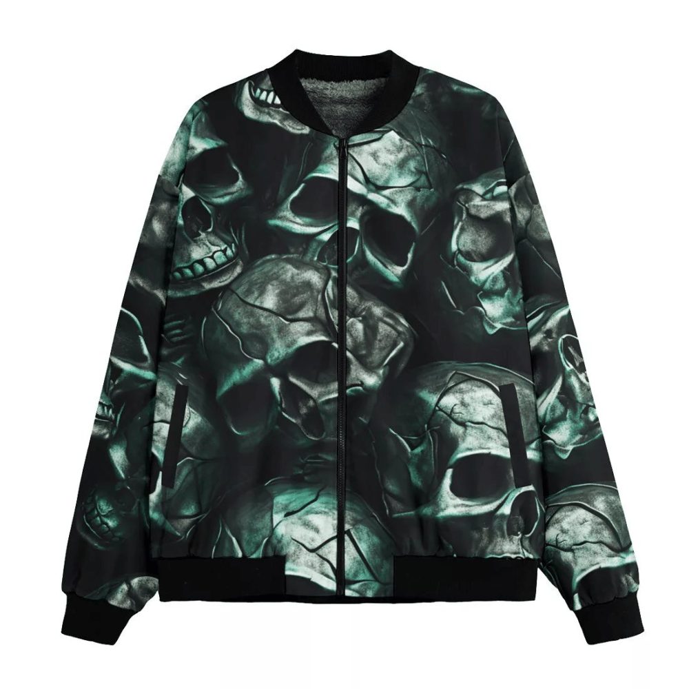 Skull Bomber Jacket Scary Broken Skull Pattern Bomber Black Green Unisex Jacket Jacket