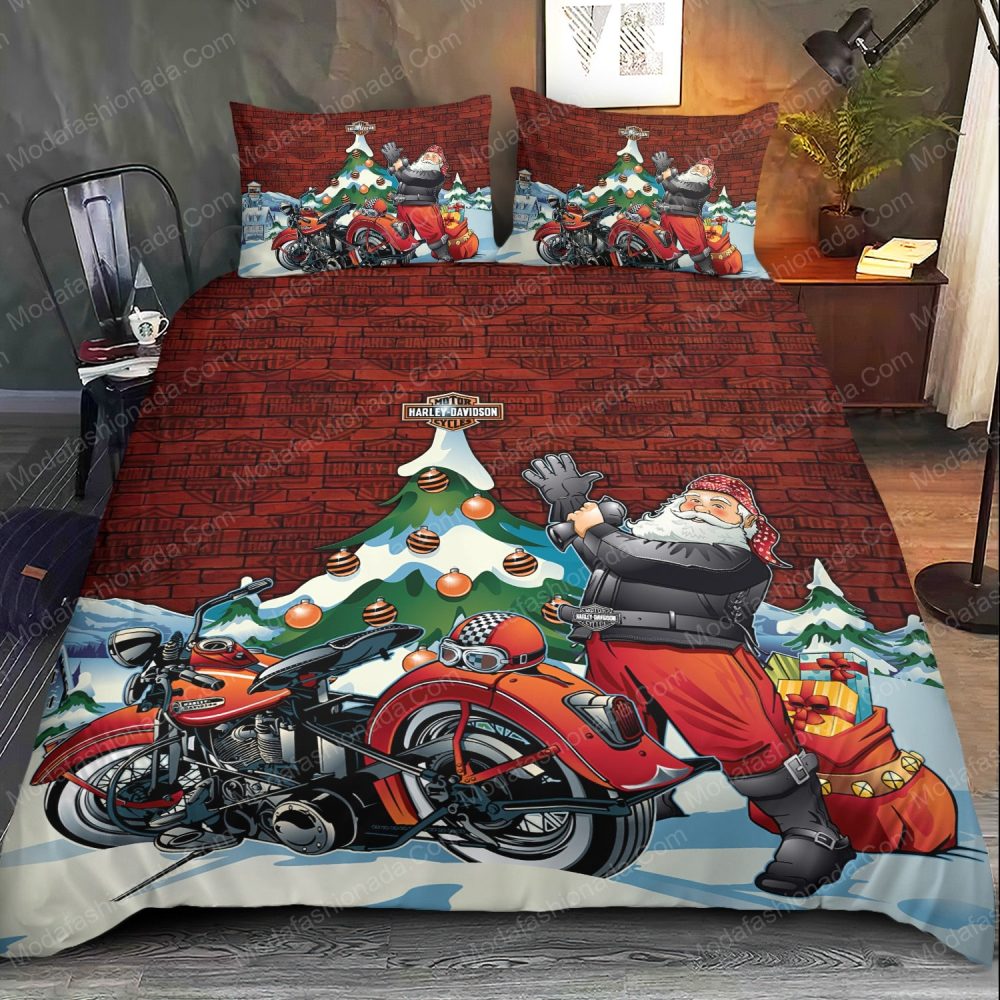 Festive Santa Motorcycle Bedding Set - Holiday Comfort With Harley Style