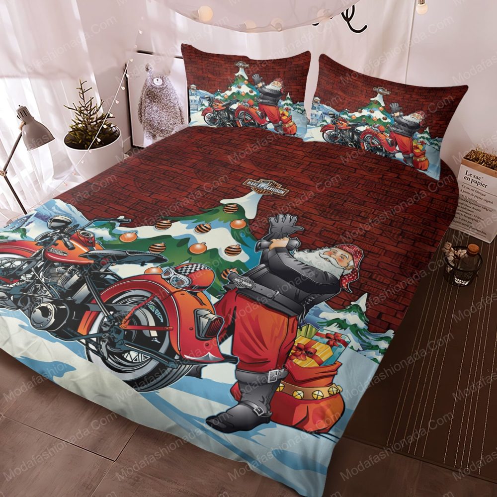 Festive Santa Motorcycle Bedding Set - Holiday Comfort With Harley Style