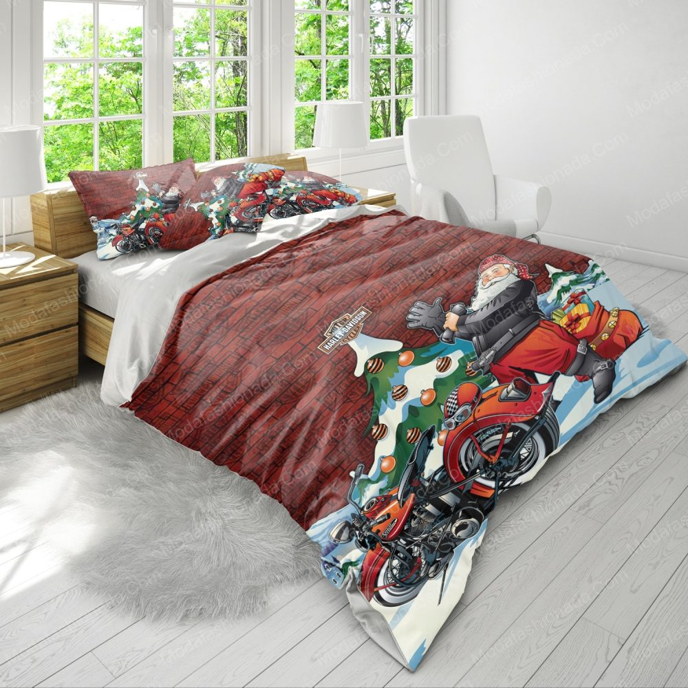 Festive Santa Motorcycle Bedding Set - Holiday Comfort With Harley Style
