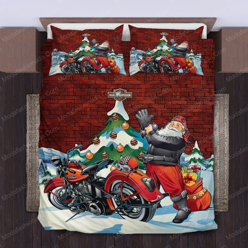Festive Santa Motorcycle Bedding Set - Holiday Comfort With Harley Style