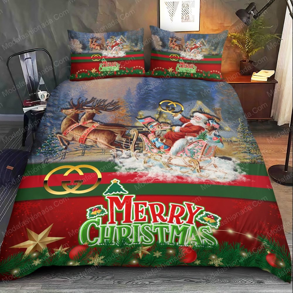 Santa Claus'S Reindeer Merry Christmas Gucci Bedding Sets