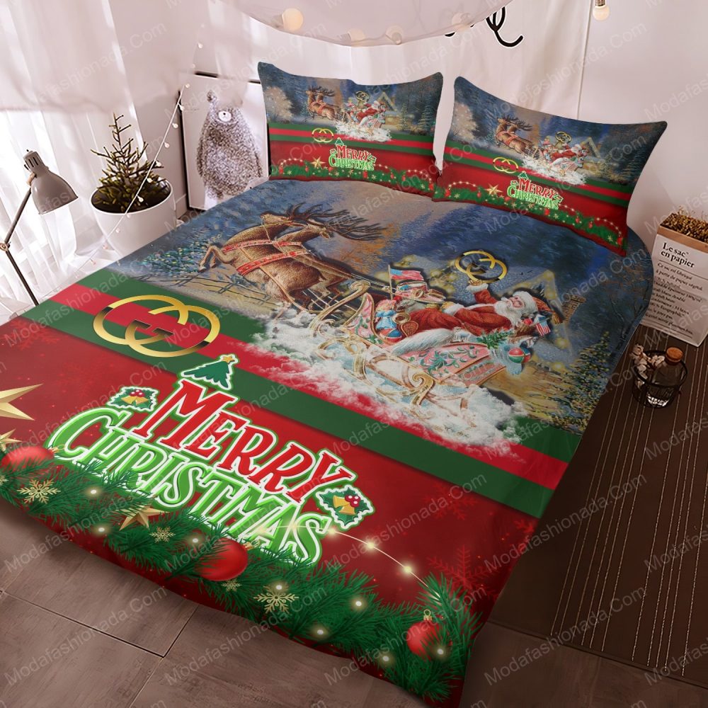 Santa Claus'S Reindeer Merry Christmas Gucci Bedding Sets