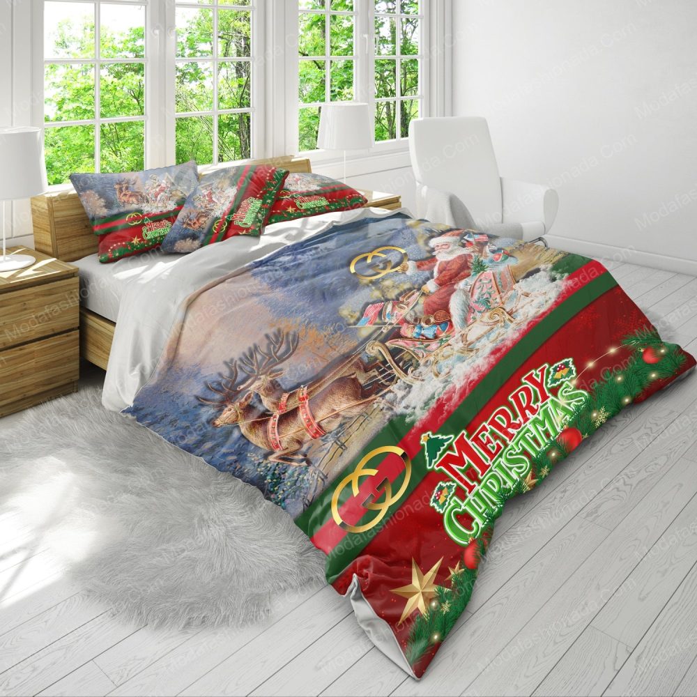 Santa Claus'S Reindeer Merry Christmas Gucci Bedding Sets
