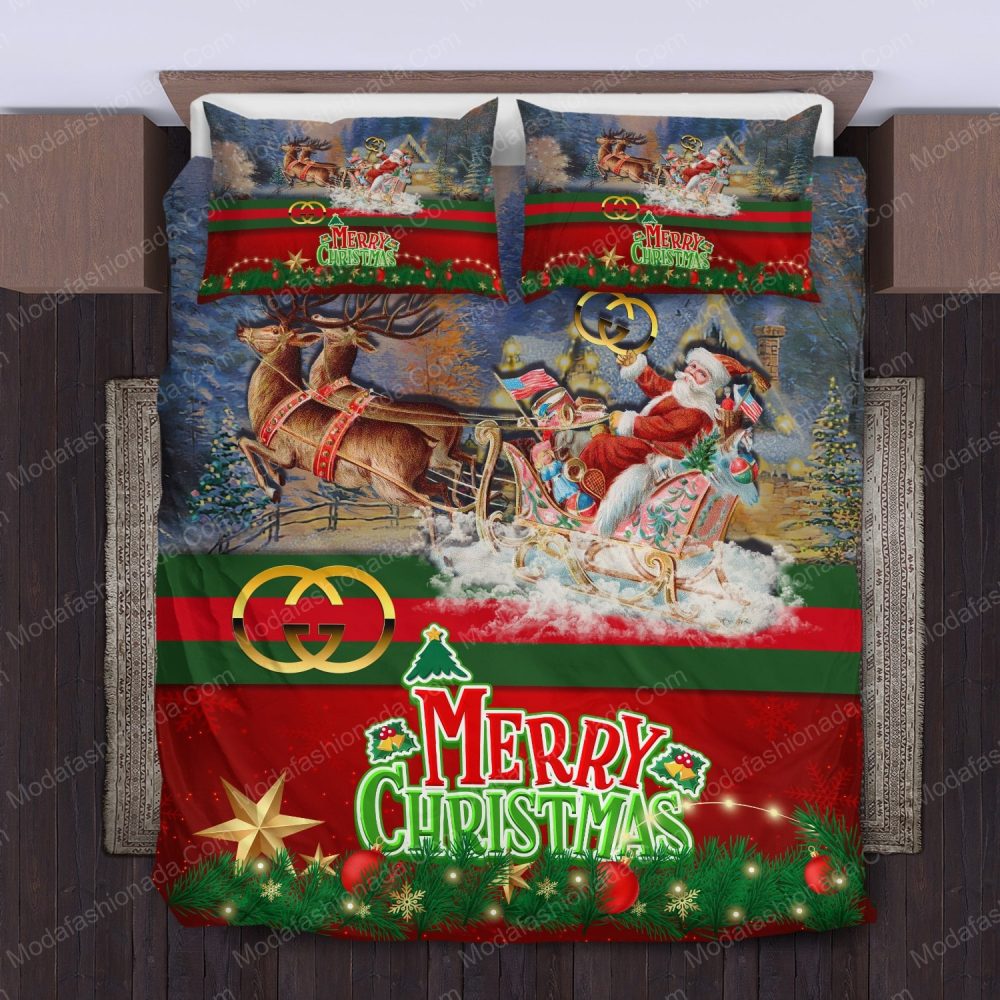 Santa Claus'S Reindeer Merry Christmas Gucci Bedding Sets