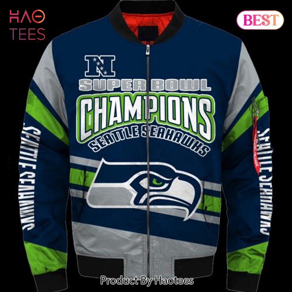 New Fashion Seattle Bomber Jacket Super Bowl Champions Winter Gift For Men
