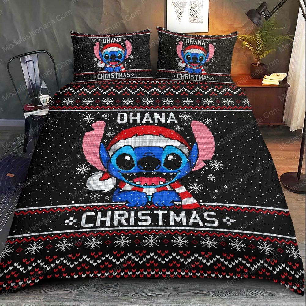Festive Ohana Christmas Bedding Set - Cozy Holiday Stitch Design - Perfect Gift!