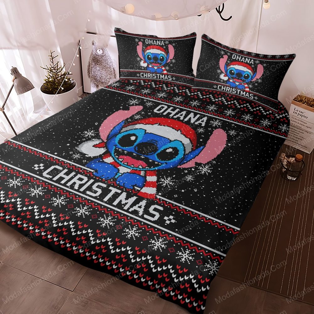 Festive Ohana Christmas Bedding Set - Cozy Holiday Stitch Design - Perfect Gift!
