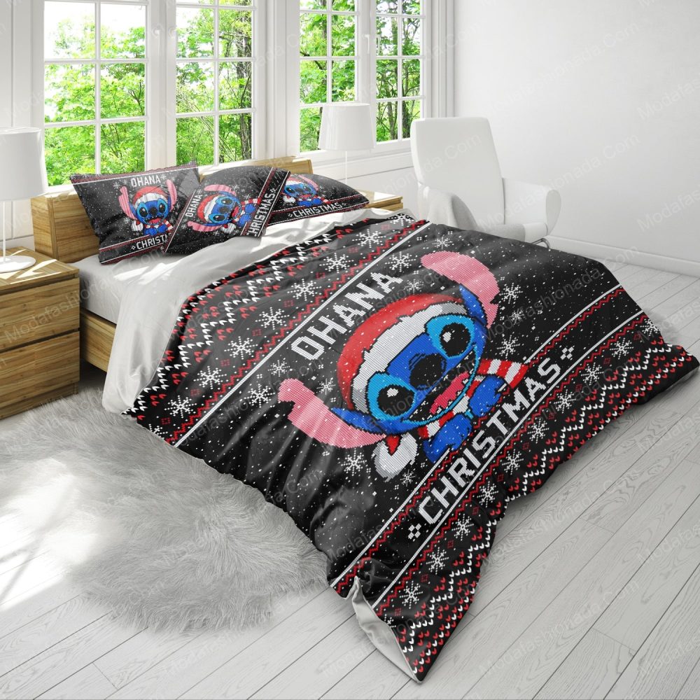 Festive Ohana Christmas Bedding Set - Cozy Holiday Stitch Design - Perfect Gift!