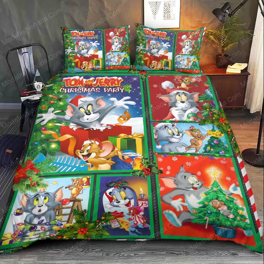 Festive Tom &amp; Jerry Christmas Bedding Set - Cozy Holiday Comfort For Kids &amp; Fans