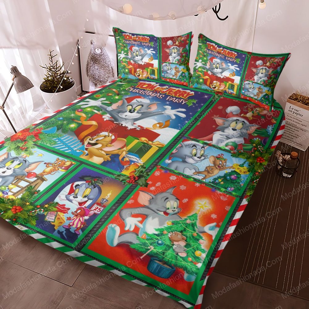 Festive Tom &amp; Jerry Christmas Bedding Set - Cozy Holiday Comfort For Kids &amp; Fans