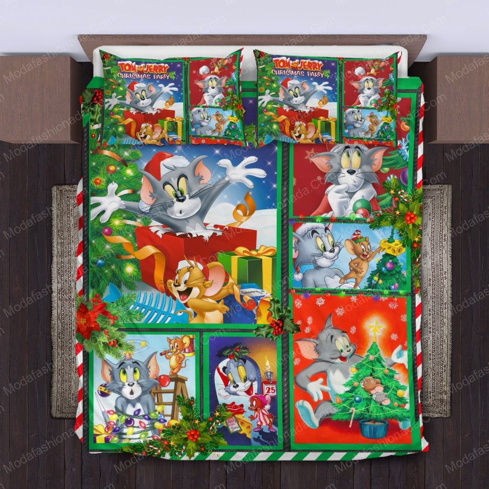 Festive Tom &amp; Jerry Christmas Bedding Set - Cozy Holiday Comfort For Kids &amp; Fans