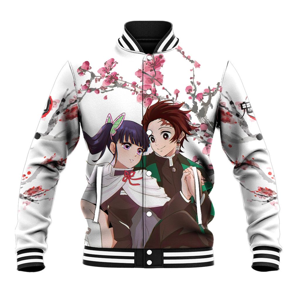 Tanjiro And Kanao Baseball Jacket Demon Slayer Anime Style Ts04