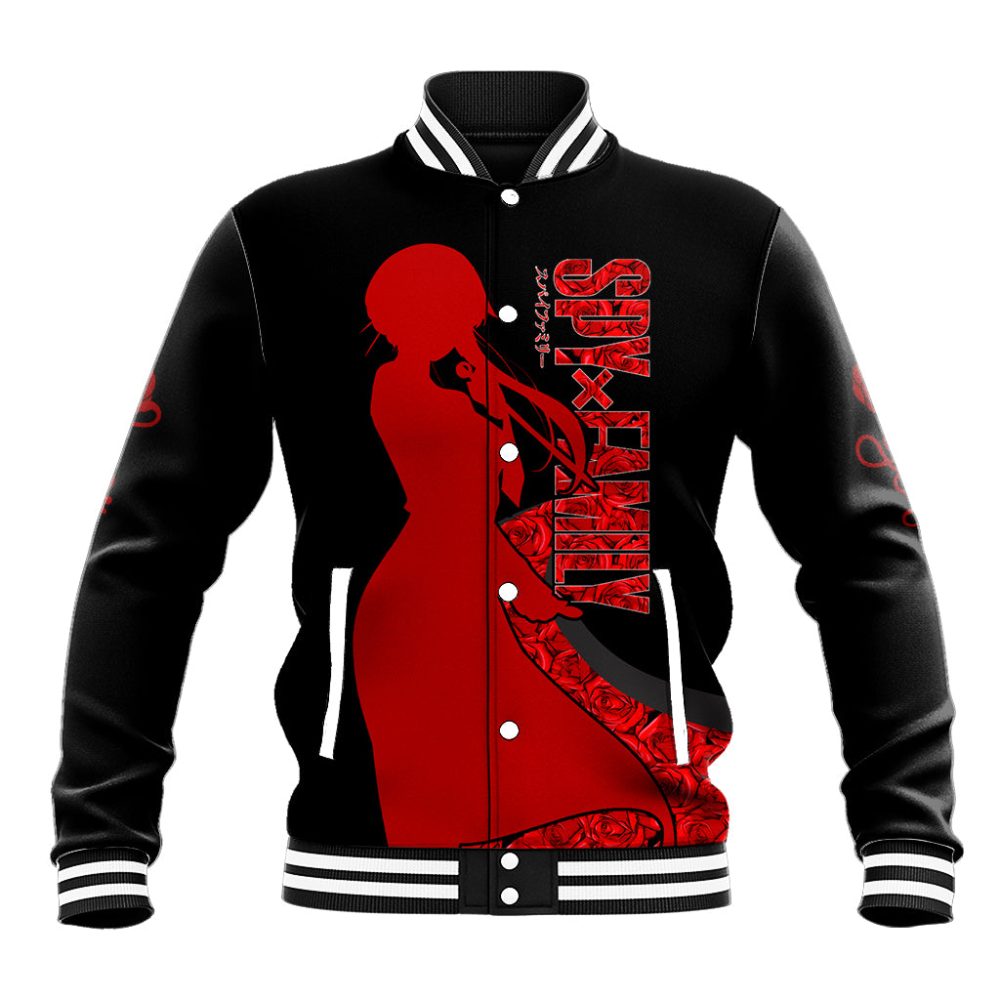 Yor Foger Spyxfamily Baseball Jacket Black And Roses Anime Style Ts04