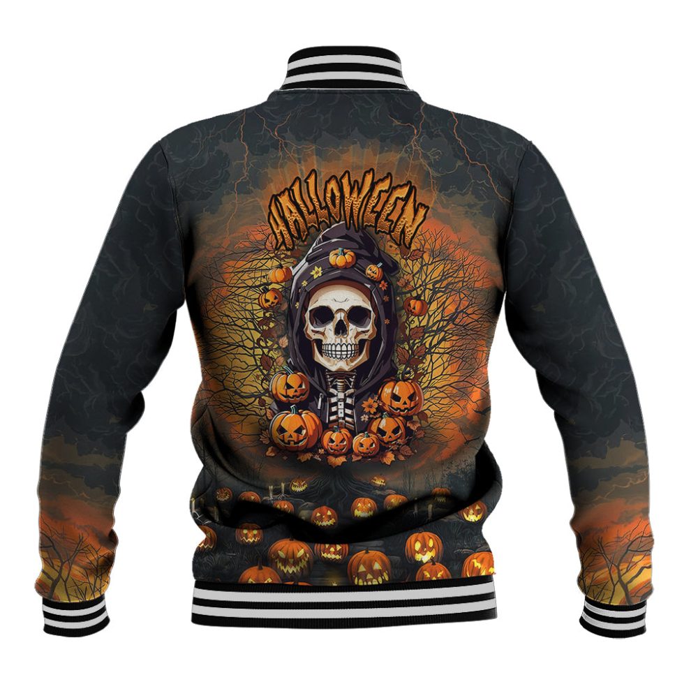 Halloween Skull Baseball Jacket Pumpkin-Themed Ts04