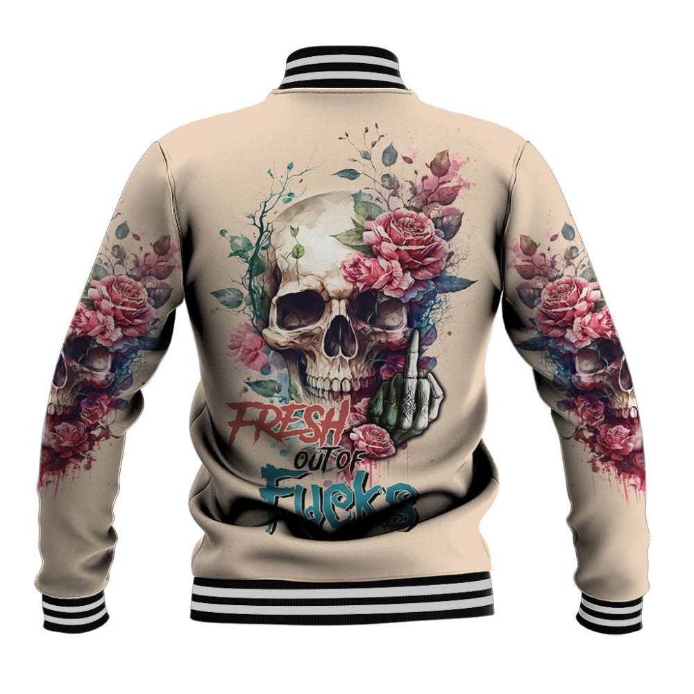 Fresh Out Of F Watercolor Skull Baseball Jacket Ts04