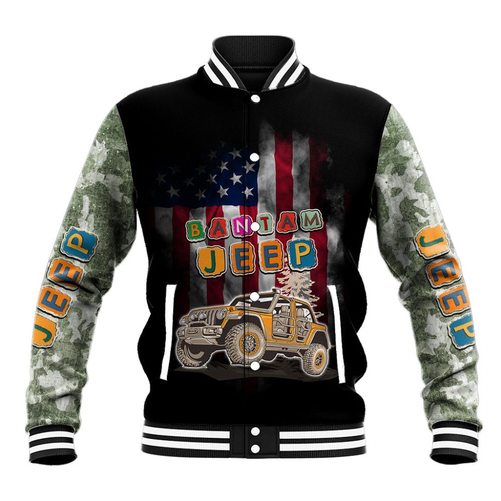 Green Jeep Camouflage Baseball Jacket Bantam Jeep Heritage Festival 2023 Ts06