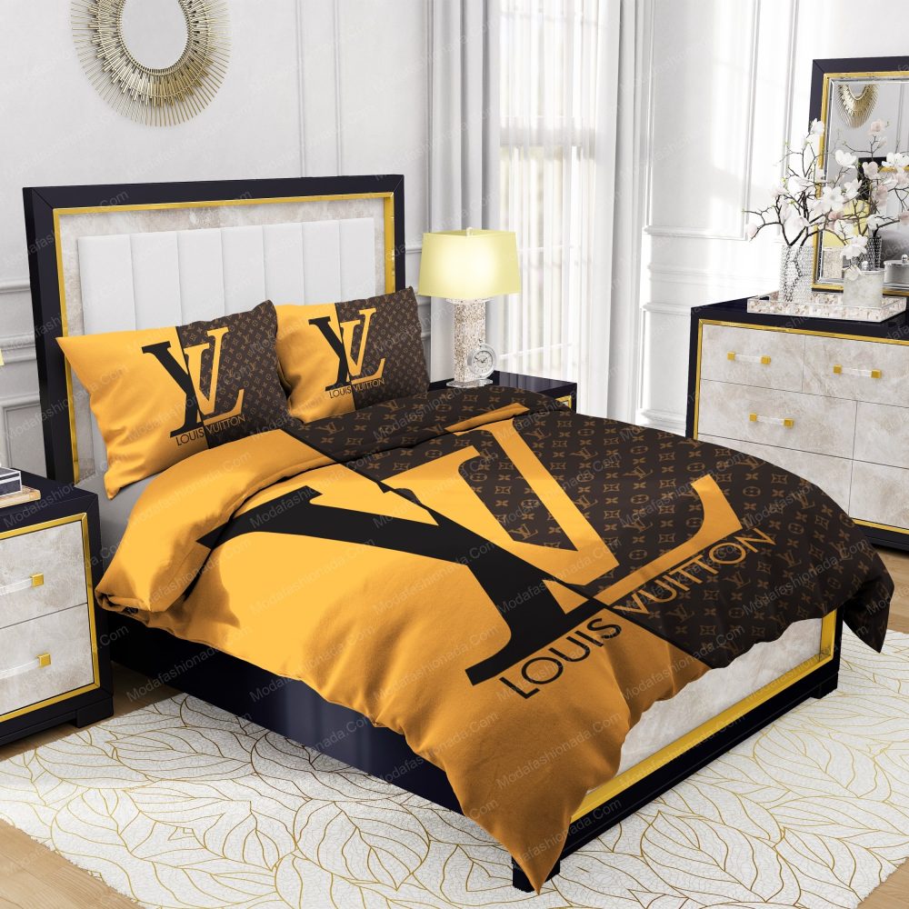 Yellow And Brown Background Louis Vuitton Bedding Sets