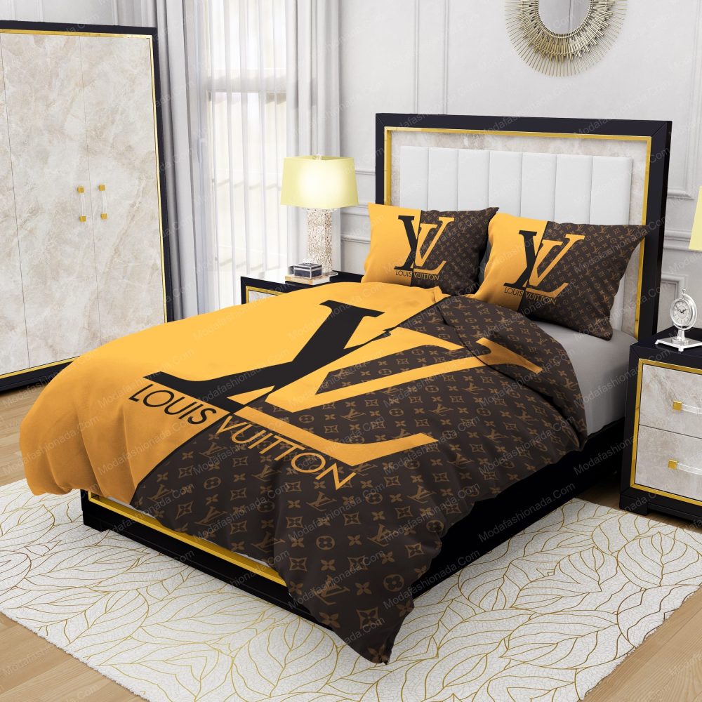 Yellow And Brown Background Louis Vuitton Bedding Sets
