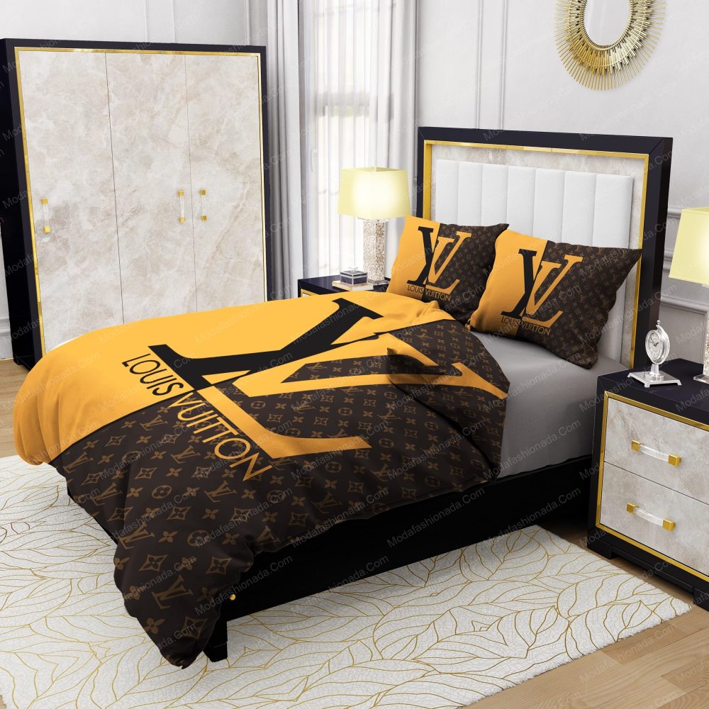 Yellow And Brown Background Louis Vuitton Bedding Sets