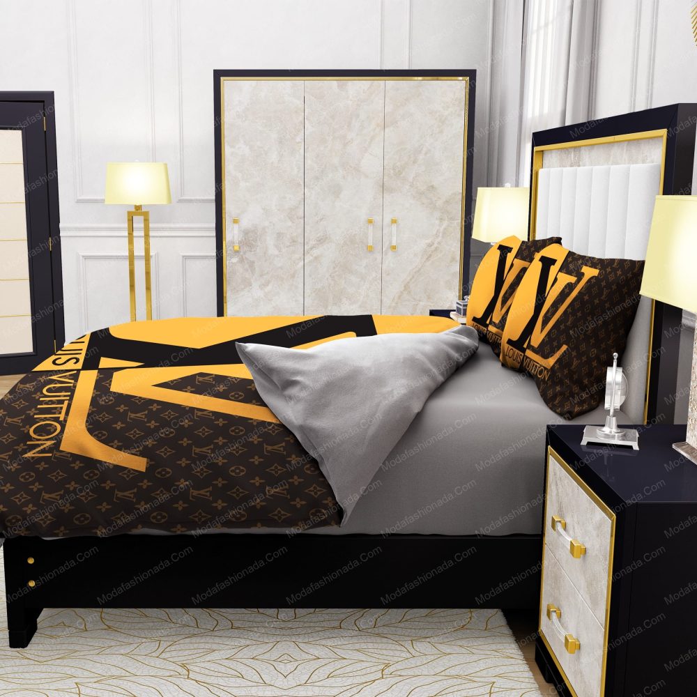 Yellow And Brown Background Louis Vuitton Bedding Sets