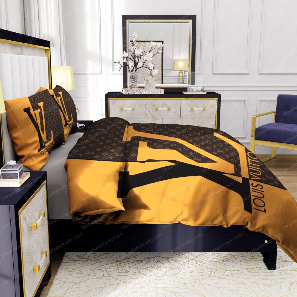 Yellow And Brown Background Louis Vuitton Bedding Sets