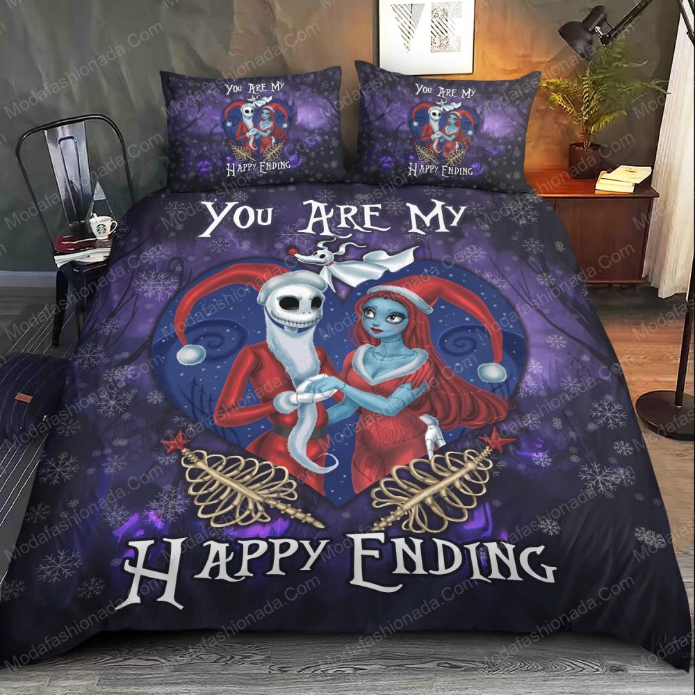 Enchanting Skeleton Couple Bedding Set – Cozy Gothic Holiday Theme For A Magical Sleep
