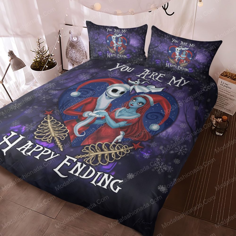 Enchanting Skeleton Couple Bedding Set – Cozy Gothic Holiday Theme For A Magical Sleep
