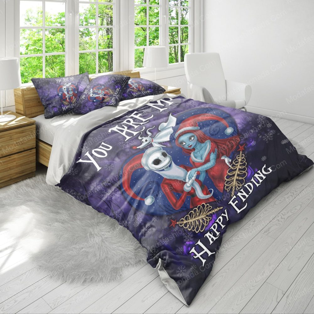 Enchanting Skeleton Couple Bedding Set – Cozy Gothic Holiday Theme For A Magical Sleep